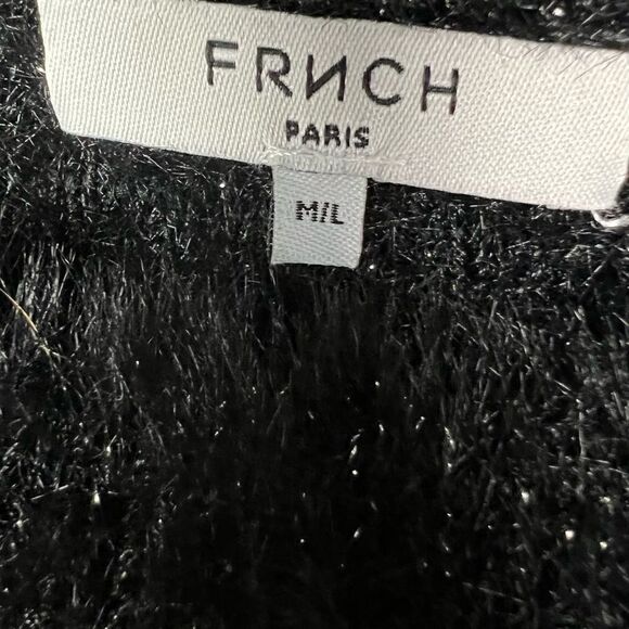 FRNCH Sweater Black Silver Threading Eyelash Knit Crew Neck Long Sleeves M/L - Picture 9 of 16